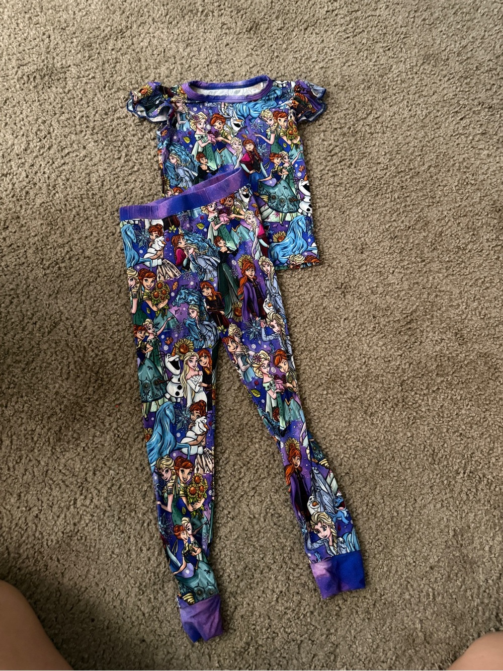 Unk Purple Multi-Color Frozen Character Kids Pajama Set